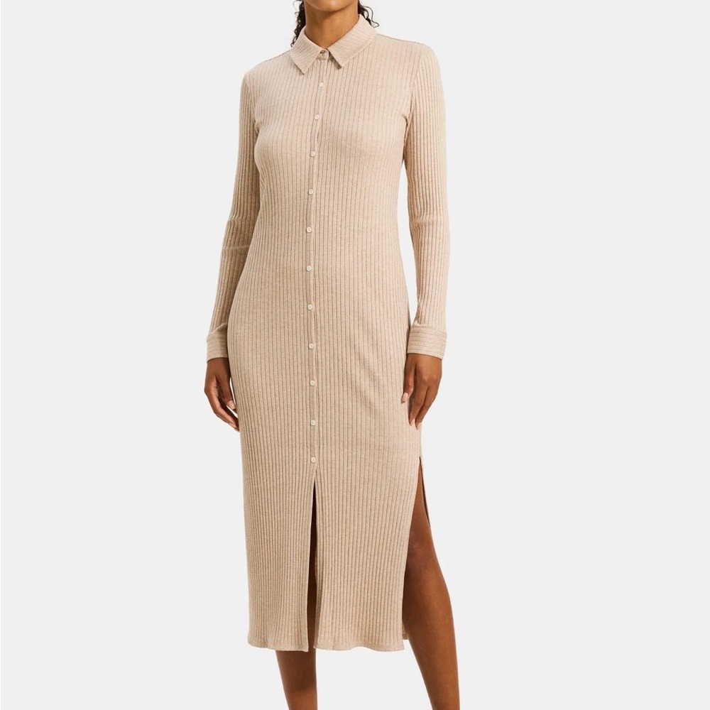 Theory Ribbed Cotton Maxi Shirt Dress